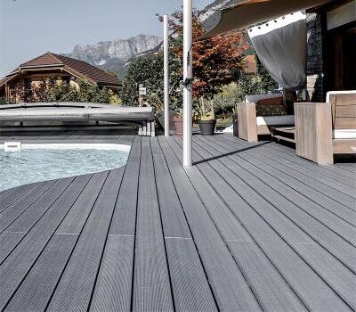 Nova tecnologia WPC 3D composto em relevo Exterior Wpc Decking para piso externo